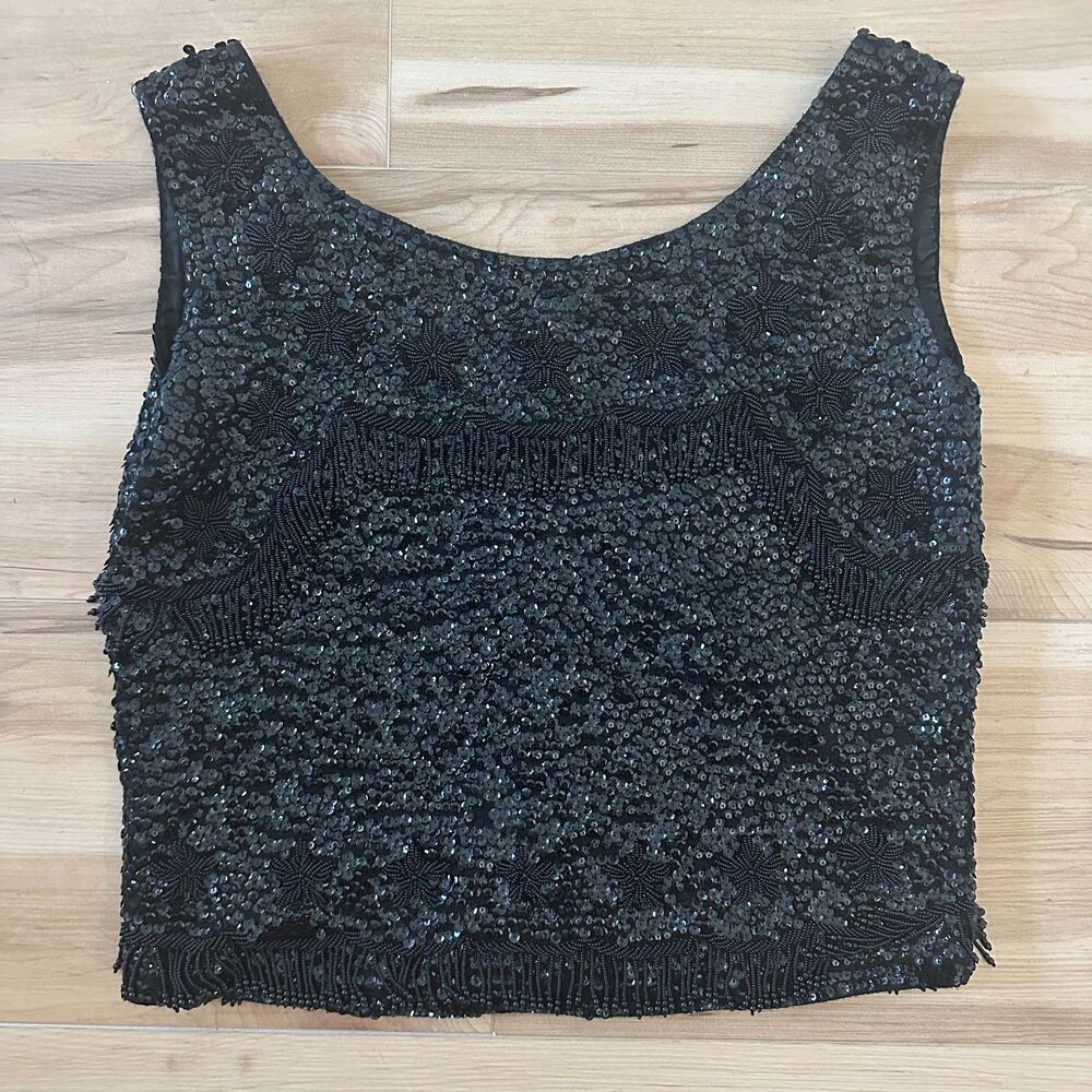 Vintage 100% Wool Hand Beaded Embellished Tassled Blouse Top Flapper Size Medium